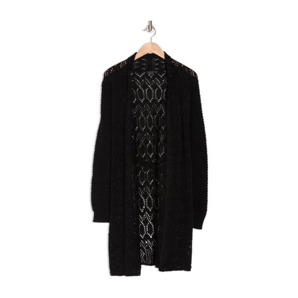 NEW Vertigo Women Wool Crochet Belted Long Sleeve Duster Cardigan Robe Sweater - Picture 1 of 5